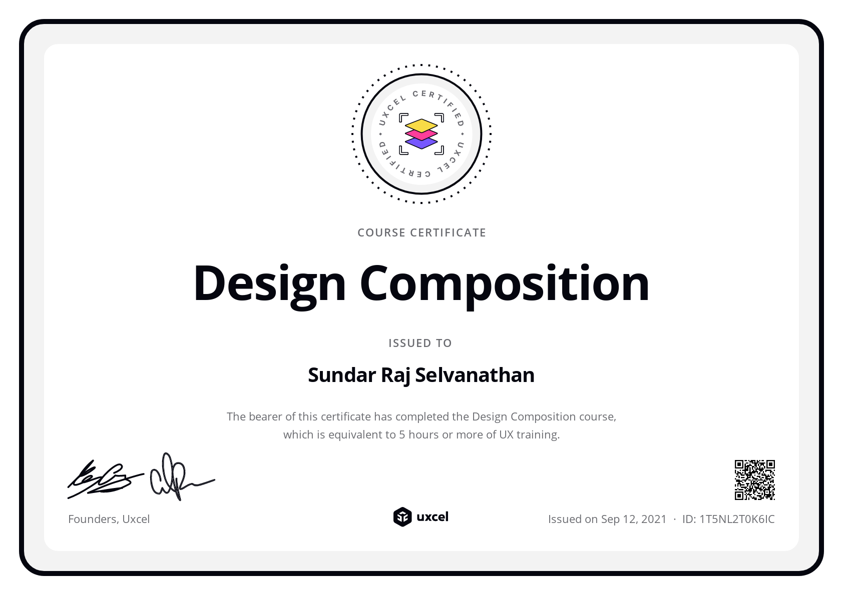 Sundar's certificate